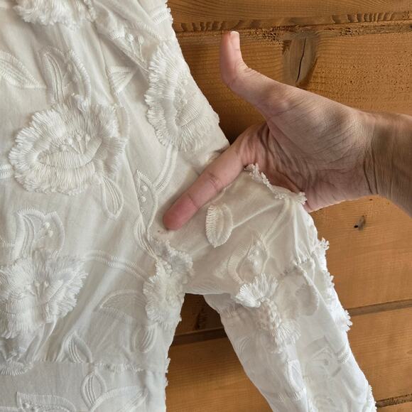 Vita Grace Dress Sierra Embroidered Cotton Summer Day Floral White Button Boho - Picture 7 of 8